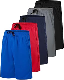 5 Pack Men's Mesh Shorts 9" Long Athletic Running Workout Gym Basketball