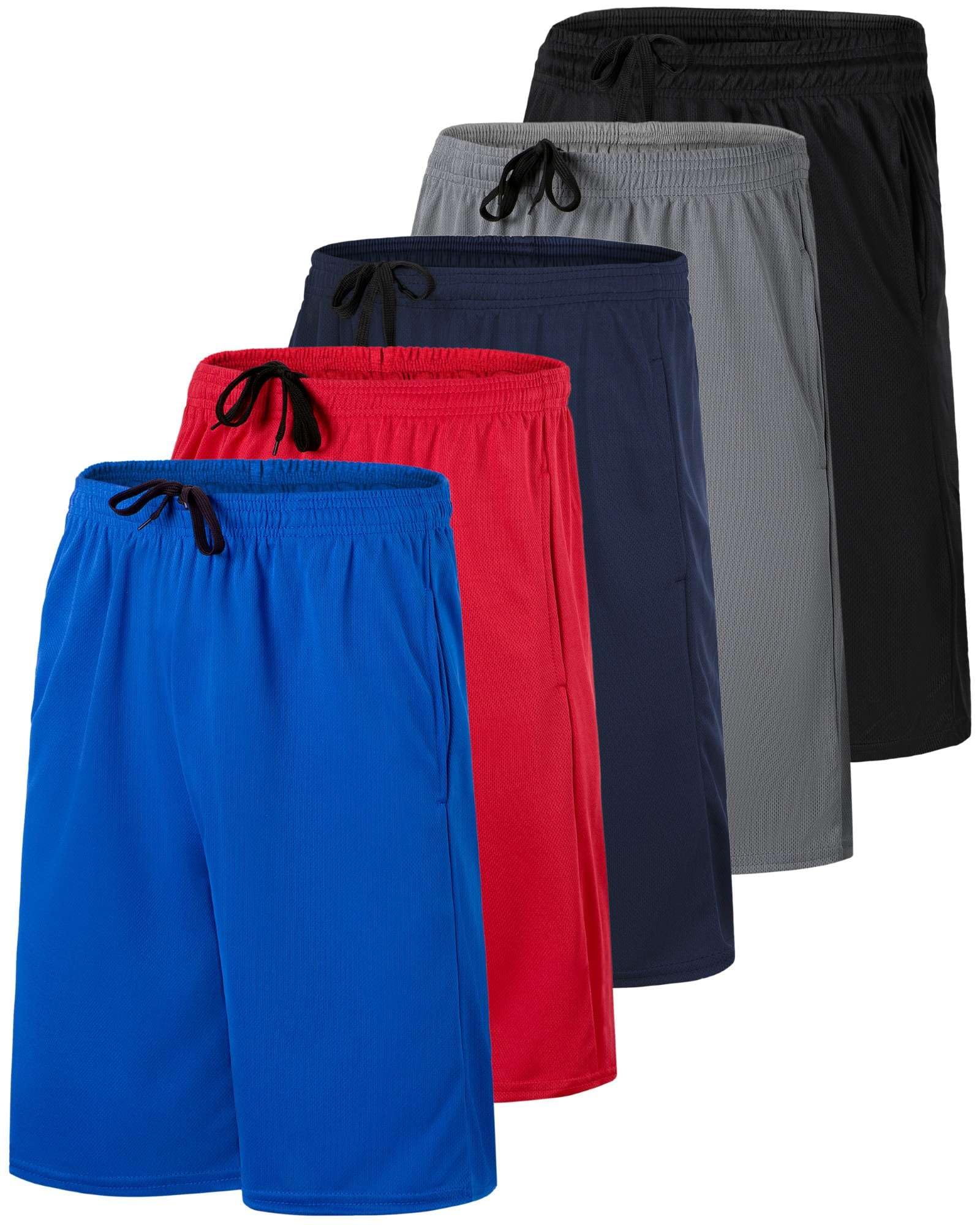 5 Pack Men's Mesh Shorts 9" Long Athletic Running Workout Gym Basketball