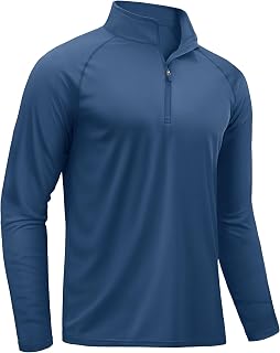 TACVASEN Rash Guard Mens Swim Shirt Long Sleeve UV Fishing Sun Protection UPF 50 Running Athletic 1/4 Zip Shirt for Men