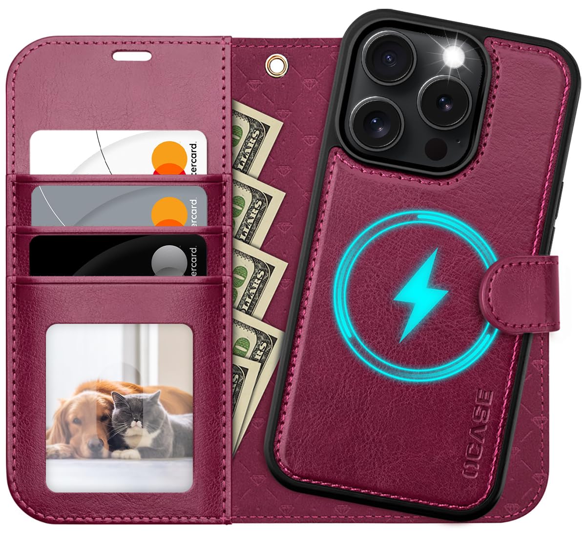 OCASE 2 in 1 Detachable Magnetic Case for iPhone 16 Pro Burgundy