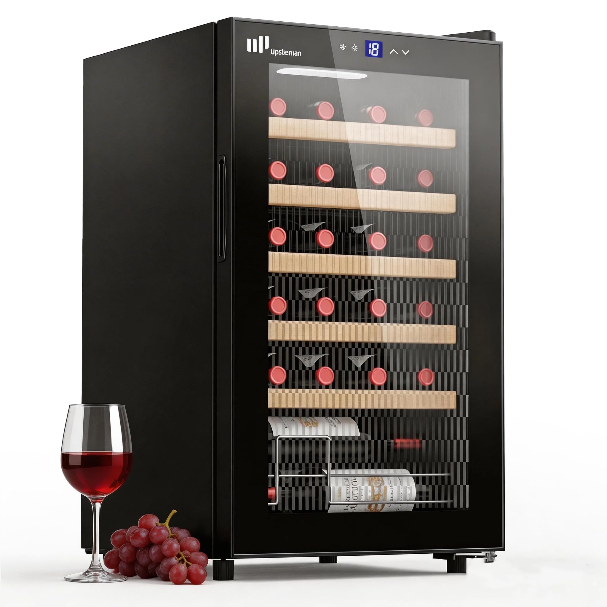 Upstreman 24 Bottle Wine Fridge, Wine Cooler Refrigerator Glass Door (W24) | Bui