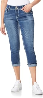 WallFlower Women's Juniors Instastretch Bling Luscious Curvy Mid-Rise Stretch Skinny Crops (Standard and Plus) Jeans
