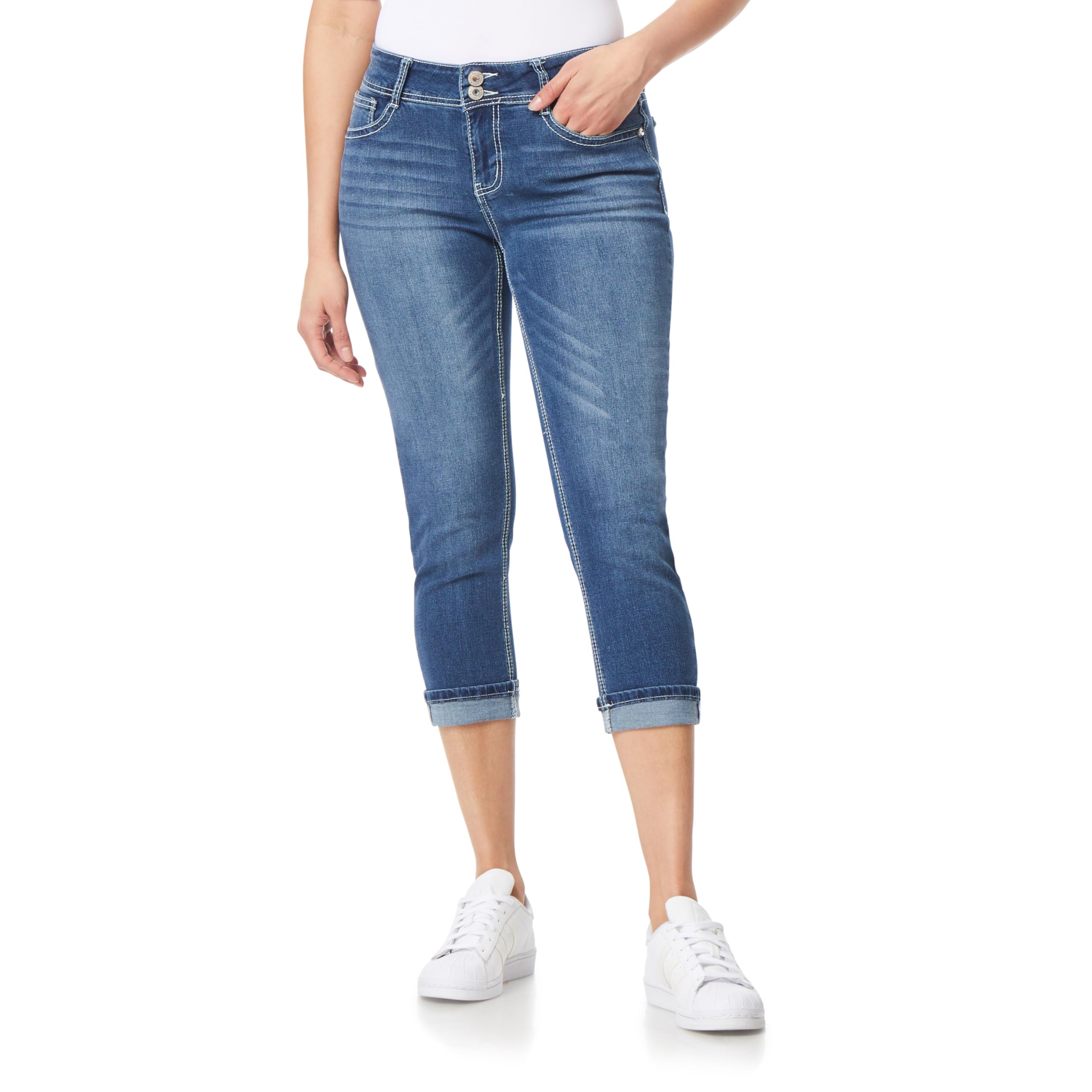 WallFlower Women's Juniors Instastretch Bling Luscious Curvy Mid-Rise Stretch Sk