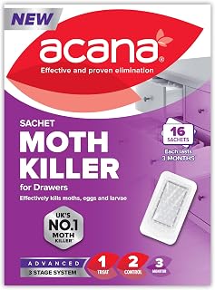 Acana Sachet Moth Killer 16 Pack- For Drawers & Storage- Protects Clothing & Bedding- Lasts 3 Months