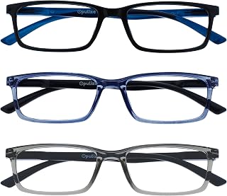 OPULIZE SEE Reading Glasses with Blue Light Blocking for Women and Men, Narrow Frame, Spring Hinges, Computer Gaming Glasses, Black,Blue,Grey +2.5 (Pack of 3)