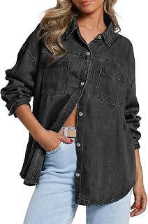 EMMIOL Women Denim Shirts Oversized Long Sleeve Button Down Blouse Distressed Jean Jacket Fall Outfits 2026