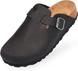 BOnova Wesel Leather Slippers in 4 Colours and Sizes 35 to 50 Genuine Leather (Nubuk) Slippers with Cork Footbed Made in EU