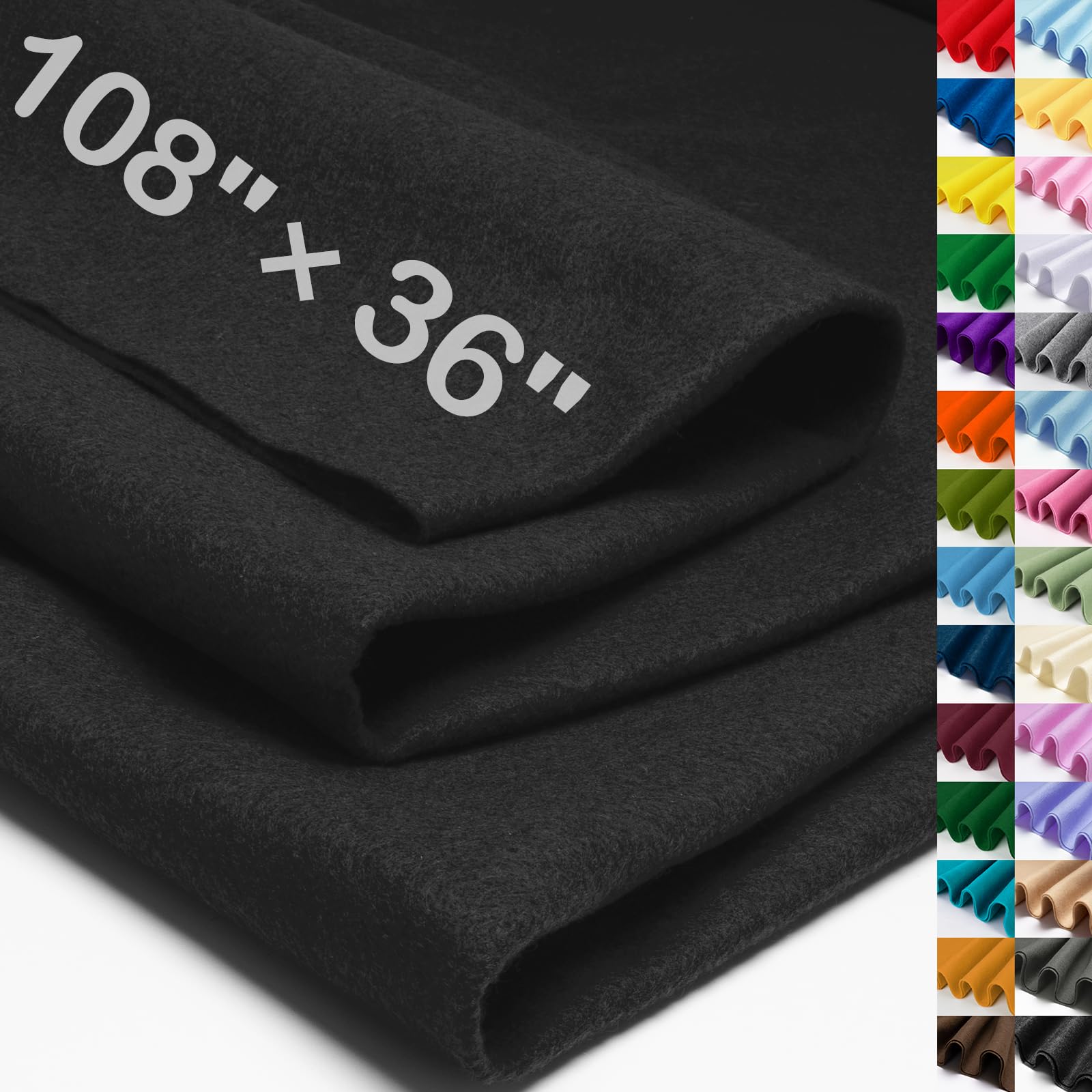 XSEINO Black Large Felt Fabric 108" X 36 "(3 Square Yards), 1.4 mm Thick Soft Fe
