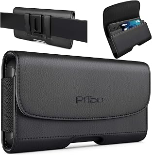 PiTau Belt Case for iPhone & Pro 17 16 15 14 13 12 11 Xs | Cellphone Holster Clip Pouch, ID/Credit Card Holder, Fits with Otterbox Cover on, Black