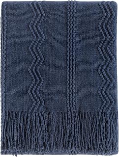 BOURINA Navy Throw Blanket 50x60 Inch Boho Knit Soft Throw Sofa Blanket