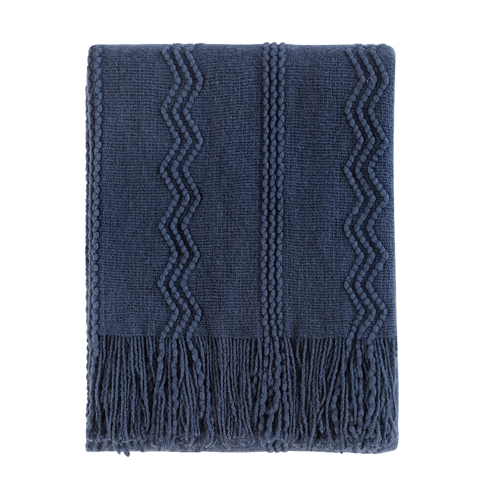 BOURINA Navy Throw Blanket 50x60 Inch Boho Knit Soft Throw Sofa Blanket