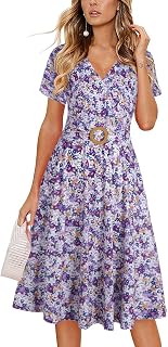 Summer Dresses for Women 2025 Elegant Deep V Neck Short Sleeve Casual Knee Length New Midi Dress with Pockets DJ980-2