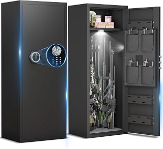 Luzfuego 10-12 Gun Safe, 52" Biometric Gun Cabinet for Rifles and Pistols | Fingerprint Gun Safe for Rifles and shotguns with Backlit Keypad & 3 Magnetic Gun Slots, Unassembled Rifle Safe for Home