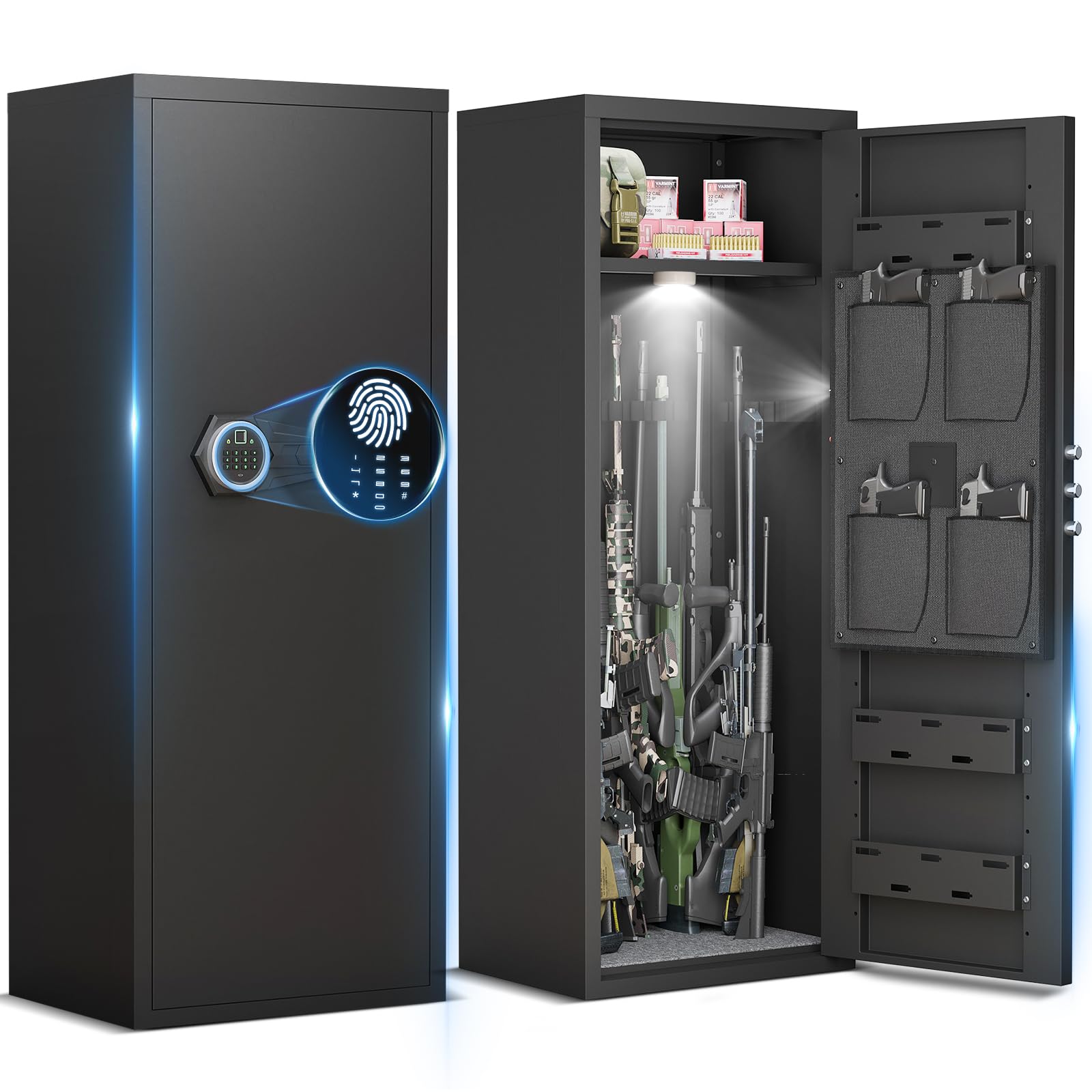 Luzfuego 10-12 Gun Safe, 52" Biometric Gun Cabinet for Rifles and Pistols | Fing