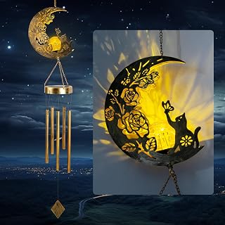 Mom Gifts for Mothers Day Cat Solar Wind Chimes Gifts for Mom Gift for Women Mom Grandma Wind Chimes Outdoor Christmas Decor Crackle Glass Ball Wind Chime Garden Decor Hanging Waterproof Solar Lights