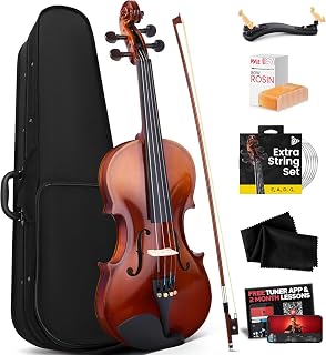 Pyle 1/2 Half Size Acoustic Violin for Beginners – Complete Violins Set with Hard Case, Bow, Extra Strings, Rosin, Full Accessories Kit - Mobile App Tuner 2 Month Free Lessons for Kids & Adults