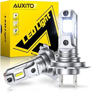 AUXITO H7 LED Headlight Bulb,6500K Bright White,600% Brighter | 1:1 Halogen Size, Plug & Play H7 Headlight Bulb, 60,000 Hours Lifespan, Pack of 2