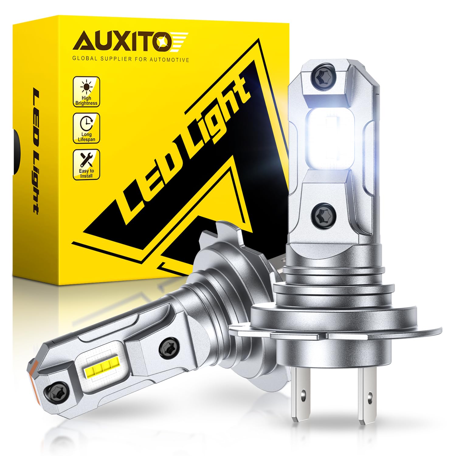 AUXITO H7 LED Headlight Bulb,6500K Bright White,600% Brighter | 1:1 Halogen Size