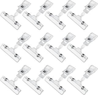 Inchoco Clear Sign Clips Merchandise Display 12 Pack Plastic Label Pop Clips on Sign Holder Shelf Double Sided Swivel Price Tag Holders on Clothing Rack Rotatable Menu Clamps for Sale Retail Display