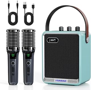 HUABAO Portable Karaoke Machine, Bluetooth Party Speaker with 2 Wireless Microphones, Compact & Stylish Design, LED Lights, 30W Powerful Sound, Long Battery Life for Home Party & Outdoor