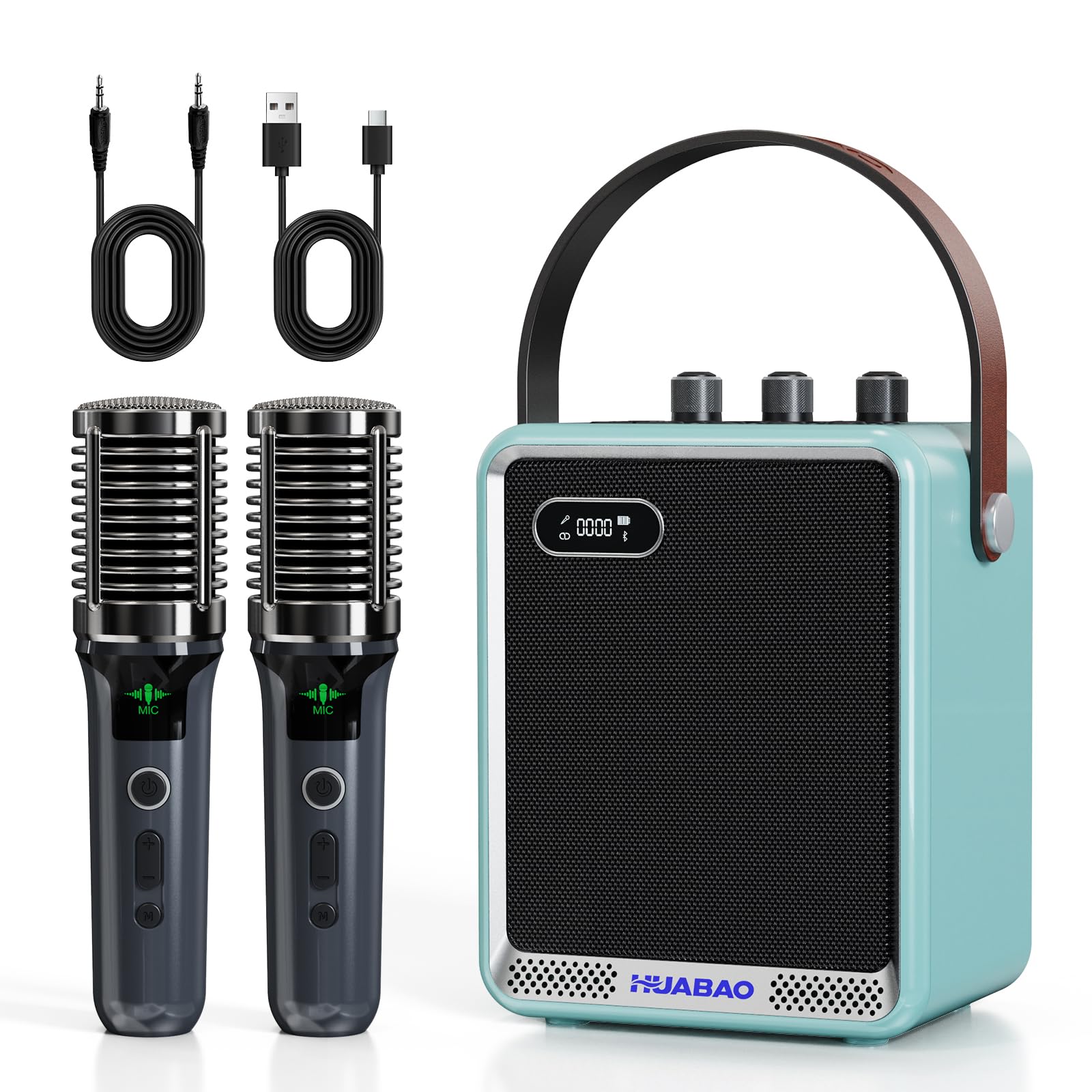 HUABAO Portable Karaoke Machine, Bluetooth Party Speaker with 2 Wireless Microph