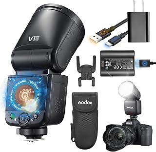 Godox V1 MID O Flash for Olympus and Panasonic, 55W Round Head with Touch Screen, 28mm Optics, 650+ Flashes, Charging 1.7s, TTL/HSS 1/8000s, USB-C Charging, AK-R1 Magnetic Attachment (V1MID O)