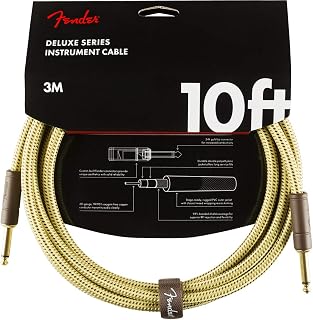 Fender Deluxe Instrument Cable, 10ft, Straight/Angle, Gold-Plated Jacks, Tweed