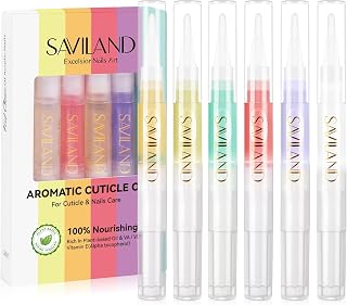 SAVILAND Natural Cuticle Oil Pen 6Pcs Vitamin E for Damaged Thin Nails | Revitalizing Cuticle Softener, Overnight Repair, Nail Strengthener, Plant-Based Jojoba &amp; Olive Oil, Mess-Free Pen Applicator