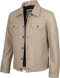 Decrum Trucker Leather Jacket Men - Vintage Style Real Lambskin Leather Jackets for Men with Button Closure