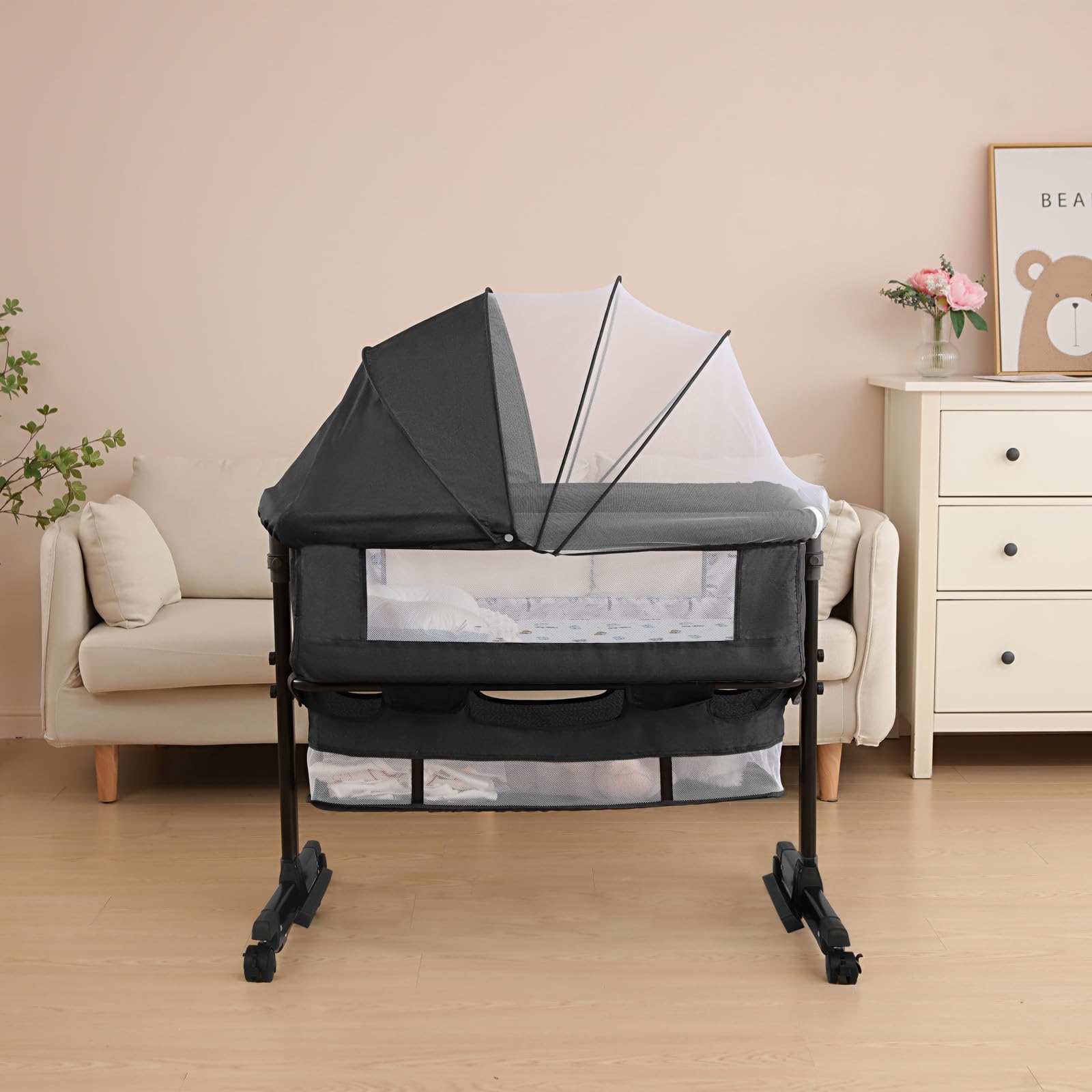 YADAQE Baby Cradle, Freestanding Bedside Bassinet, 3-in-1 Convertible Bassinet w