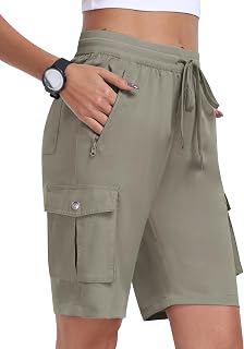 MoFiz Women's 10" Hiking Cargo Shorts Lightweight Quick Dry Outdoor Running Athletic Short Summer Travel Loose 6 Pockets