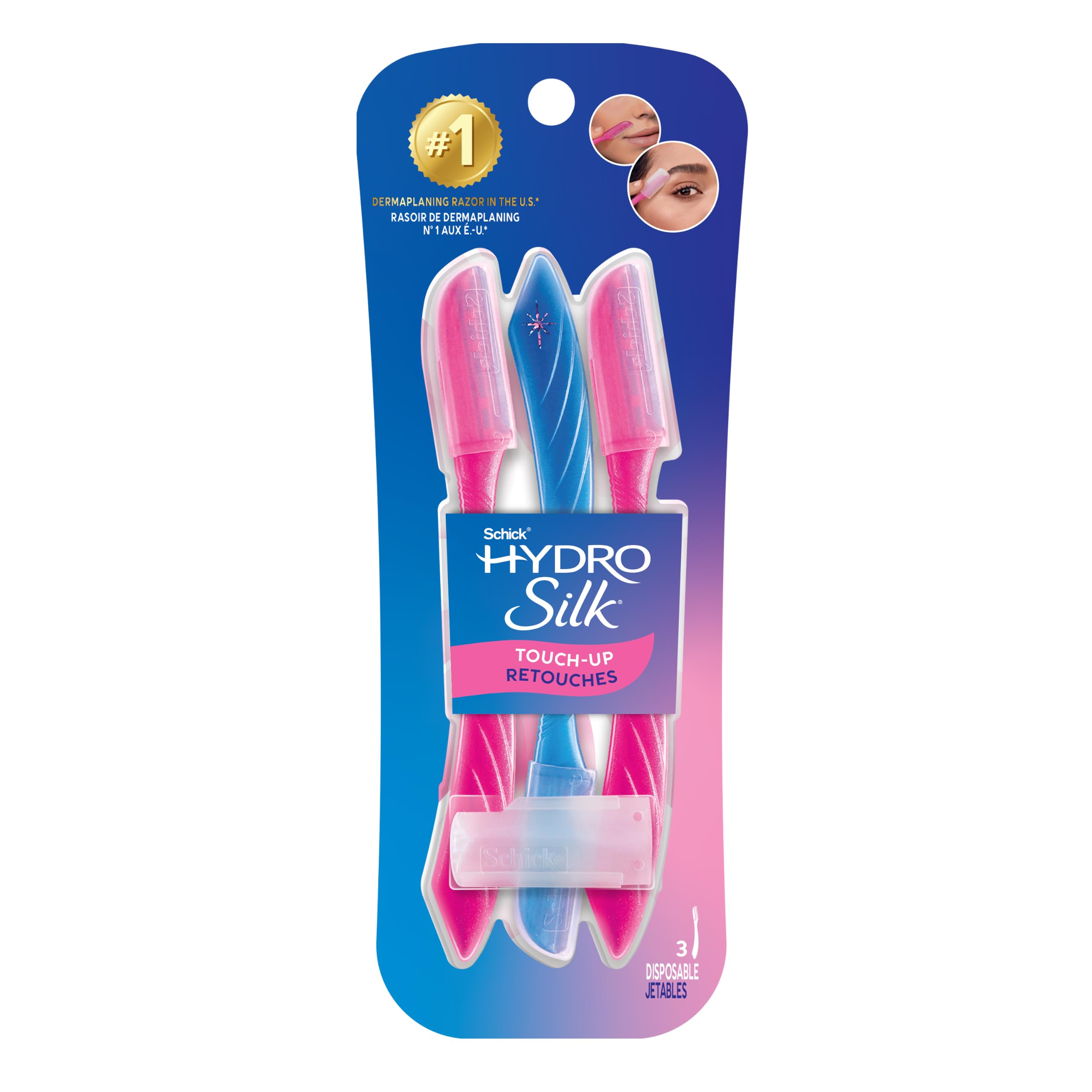 Schick Hydro Silk Touch-Up Dermaplane Razor for Women Face, 3 ct | 3-in-1 dermap
