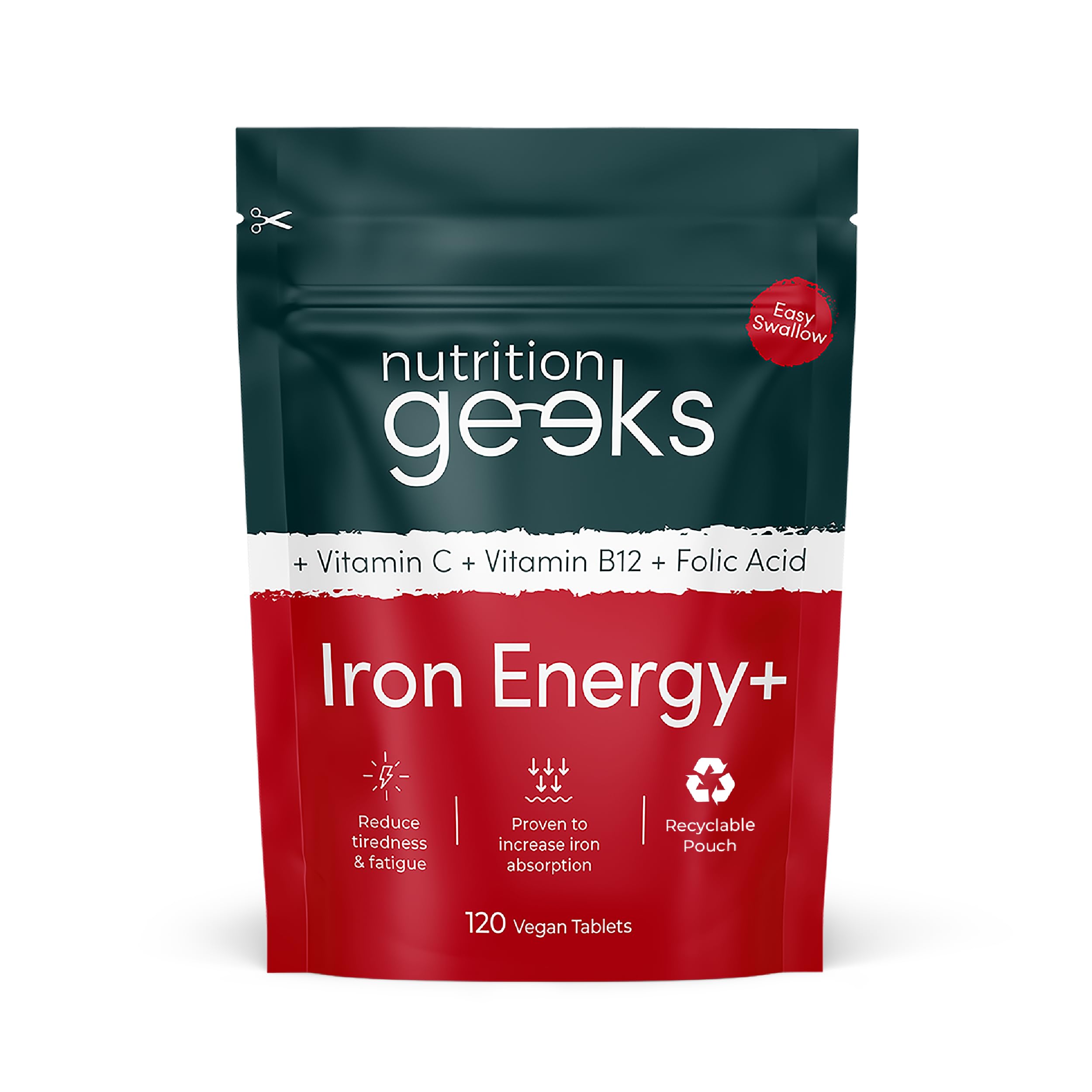 Iron Tablets High Strength - Energy Tablets with Vitamin C, B12 & Folic Acid - 1