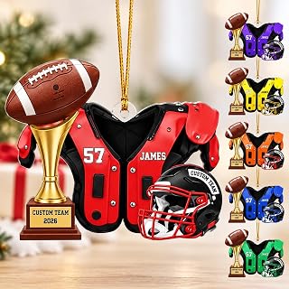 Personalized American Football Christmas Ornament, Custom Name and Jersey Number Acrylic Keepsake, Football Player Uniform, Helmet and Ball, Gift for Christmas, Idea 3