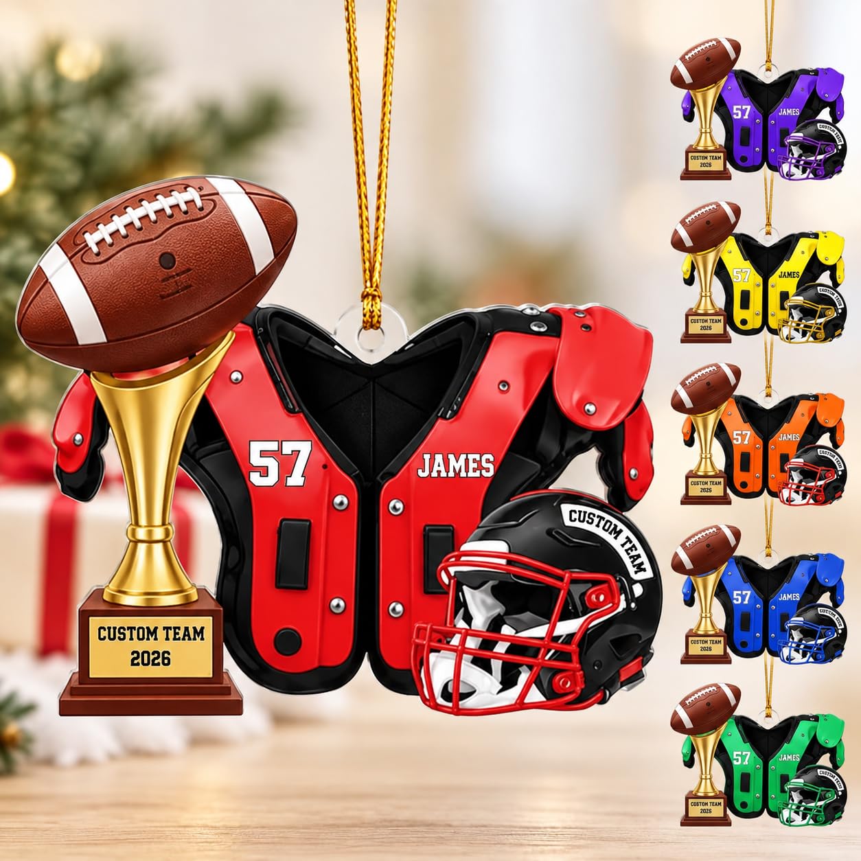 Personalized American Football Christmas Ornament, Custom Name and Jersey Number