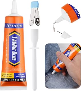 FITTDYHE Fabric Glue Permanent, 60 ML Washable Clear Clothing Glue, Super Fabric Glue for Rhinestones, Patches, Clothes, Denim, Leather, Polyester, Fabrics, Doll Repair, Flannel, Cotton