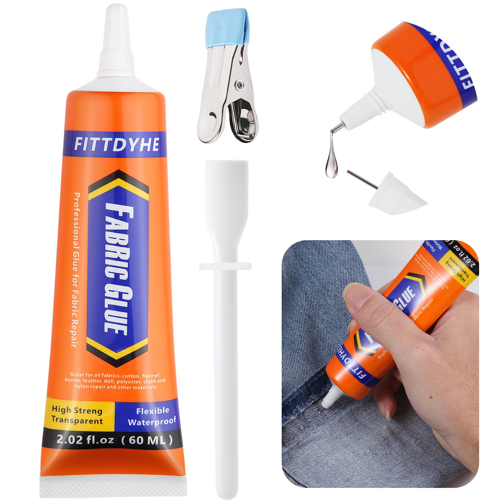 FITTDYHE Fabric Glue Permanent, 60 ML Washable Clear Clothing Glue, Super Fabric