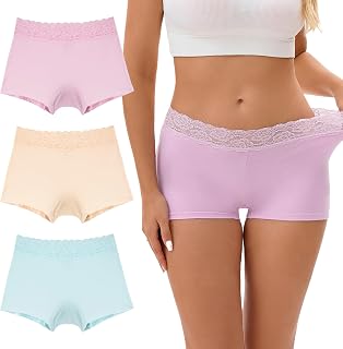 INNERSY Women's Cotton Lace Boyshorts Underwear 3 Packs