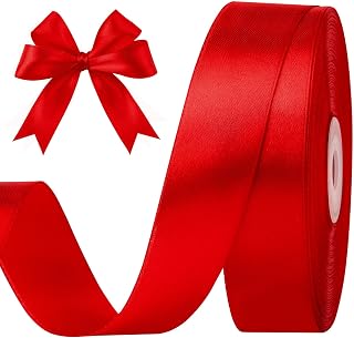 1 Inch 50 Yards Red Satin Ribbon, Solid Fabric Ribbon Roll for Flower Bouquets, Gift Wrapping, Wedding, Handmade Crafts