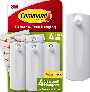 Command 4 lb Sawtooth Hangers, 4 Hangers, 8 Strips | Sawtooth Hangers Damage Free Hanging Frame Hangers, No Tools Wall Hooks for Hanging Sawtooth Frames in Living Spaces