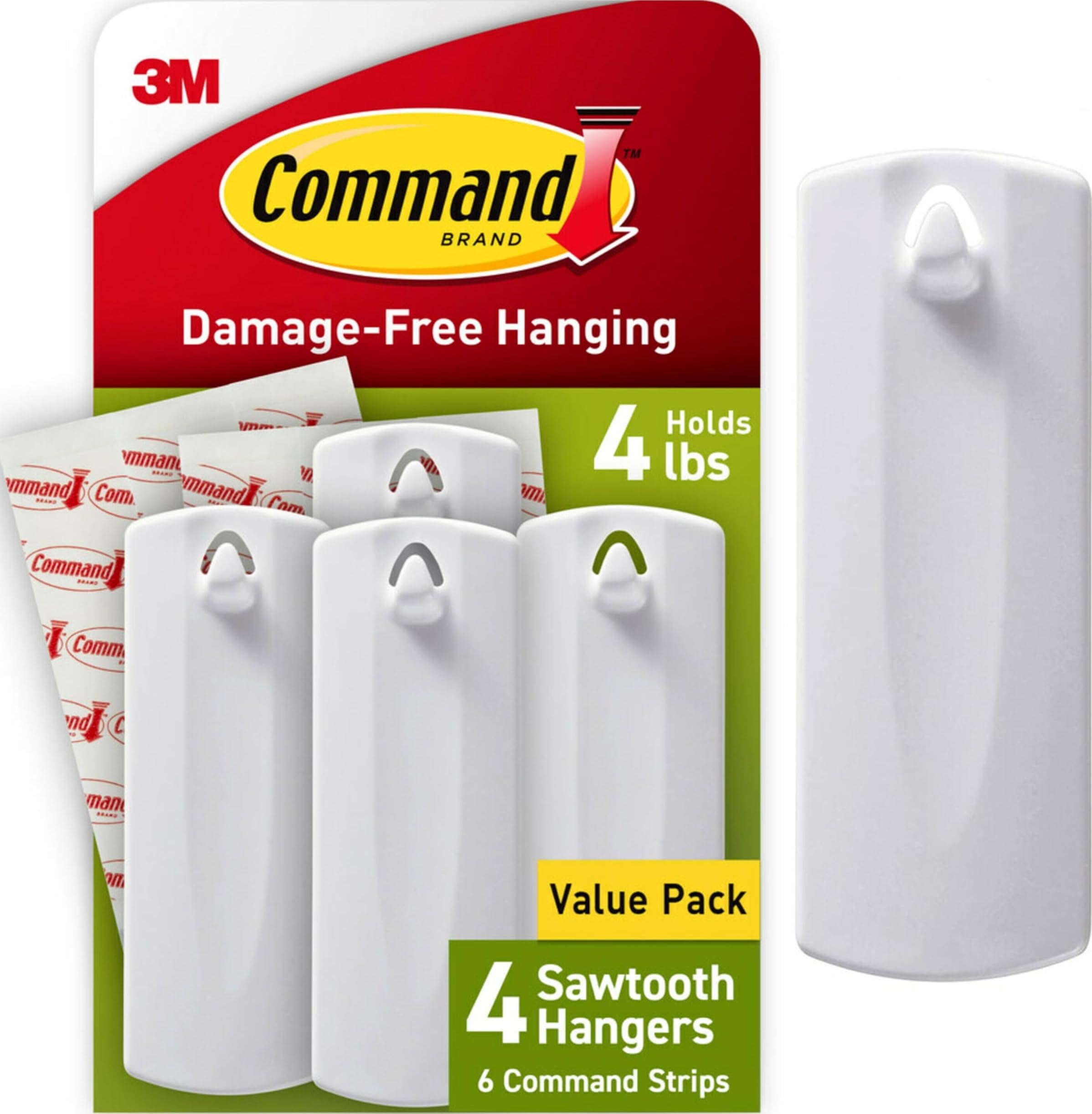 Command 4 lb Sawtooth Hangers, 4 Hangers, 8 Strips | Sawtooth Hangers Damage Fre