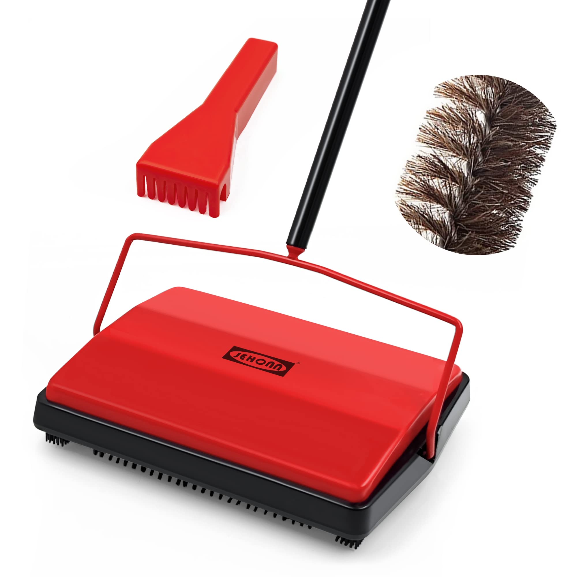 JEHONN Carpet Floor Sweeper Manual with Horsehair, Non Electric Quite Rug Roller