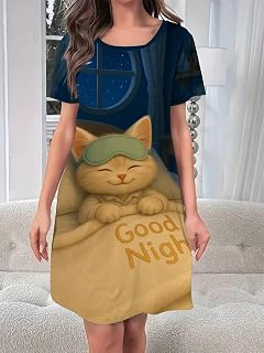 Women Nightgown Short Sleeve Sleep Shirt 3D Printed Pajama Dress Casual Lounge Sleepwear Oversized T Shirt Nightdress