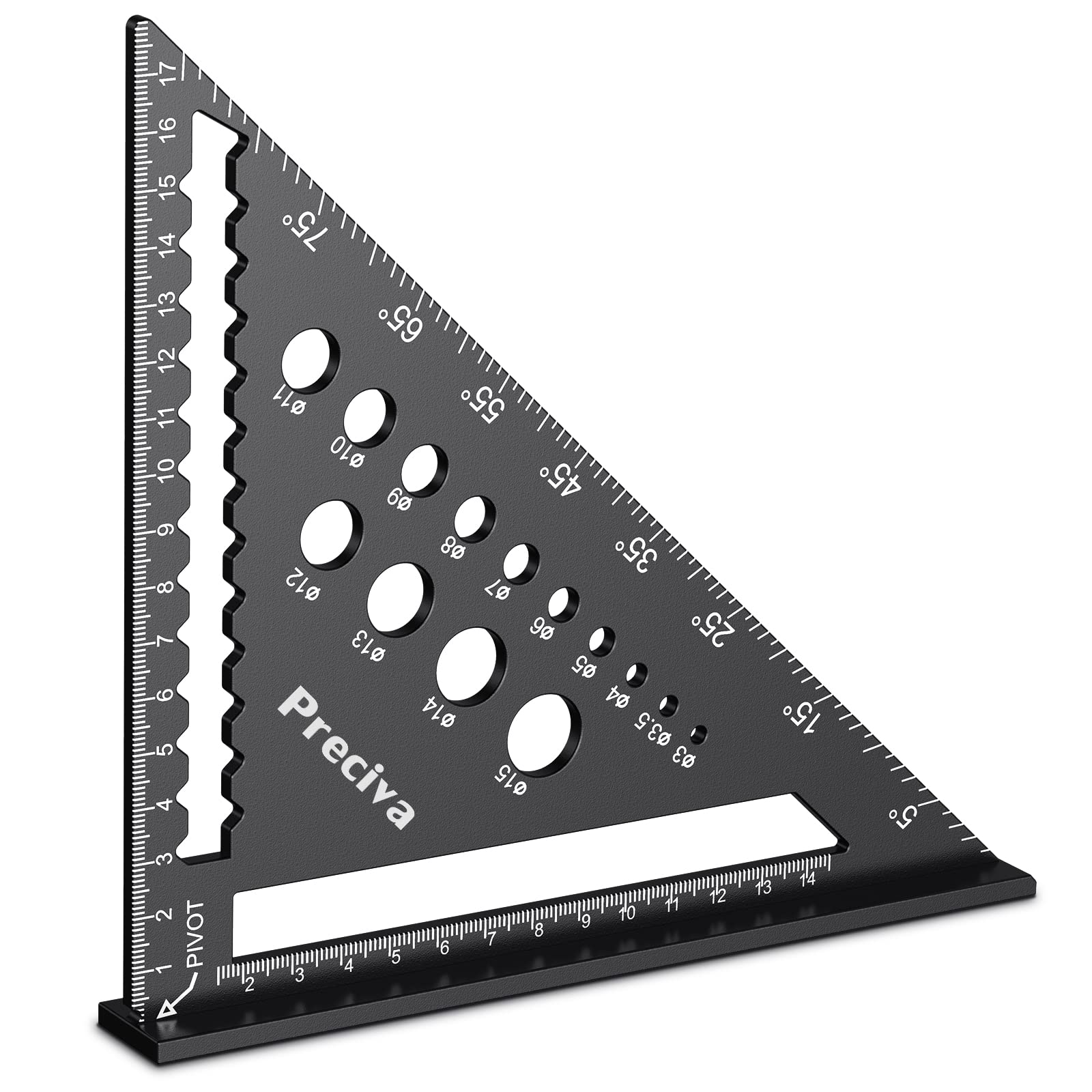 Speed Square with 14 Types of Drill Holes, 7inch Metric Triangle Ruler | Aluminu