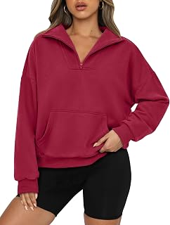 PRETTYGARDEN Womens Quarter Zip Long Sleeve Cropped Sweatshirt 2025 Fall Winter Casual V Neck Pullover Tops With Pockets