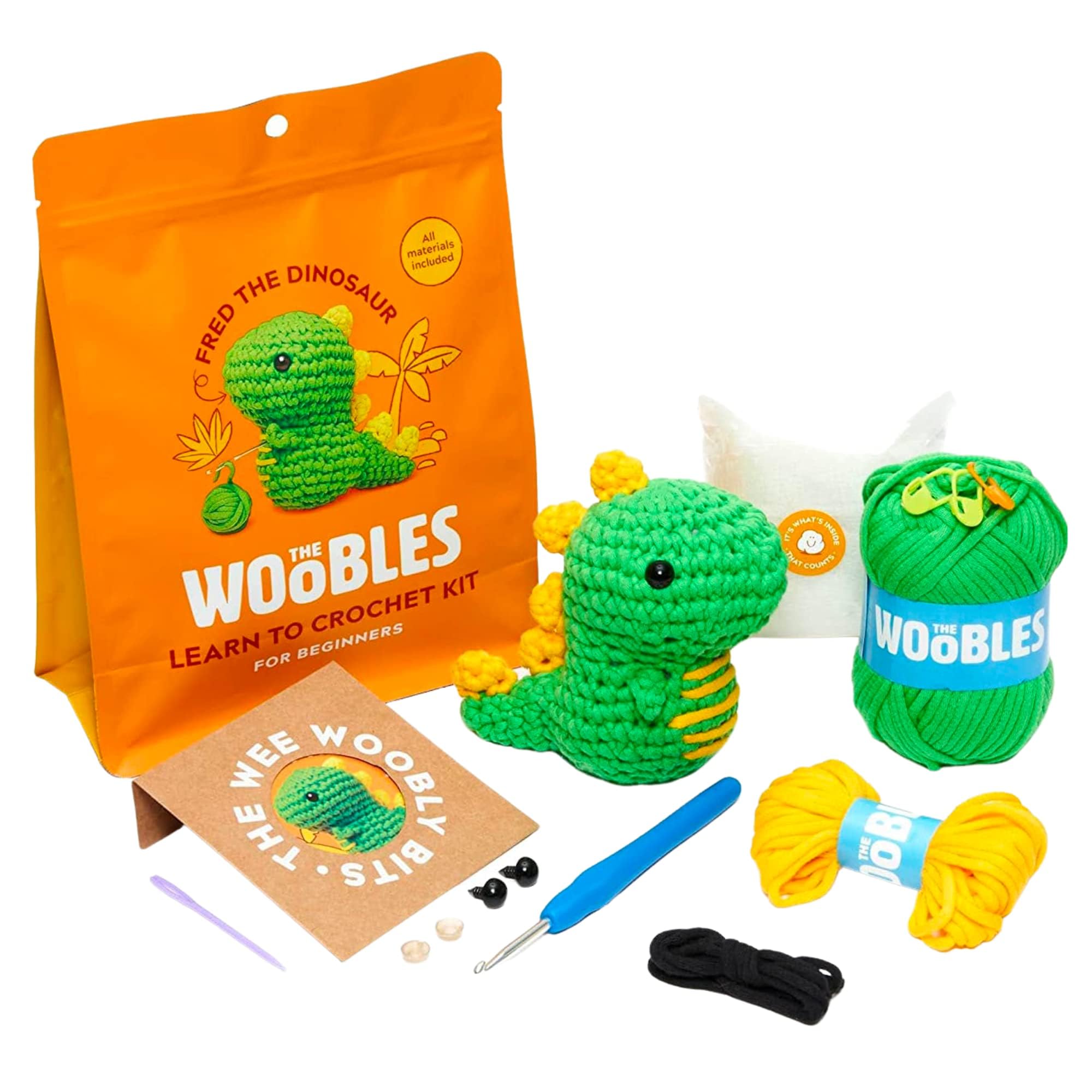 The Woobles Crochet Kit for Beginners (Fred the Dinosaur) | As seen on Shark Tan