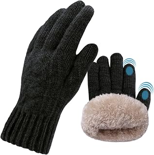 Winter Thermal Touch Screen Gloves for Men With Fleece Lining - Soft Warm Knit for Running Outdoors