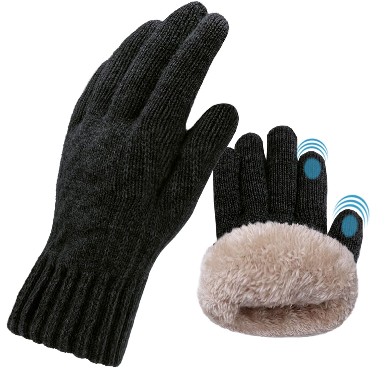 Winter Thermal Touch Screen Gloves for Men With Fleece Lining - Soft Warm Knit f
