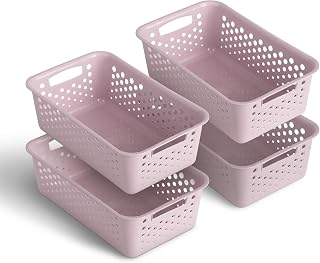 Pro Home Pack of 4 Storage Baskets, 2.0 L with Handles, BPA-Free, Organiser (25 x 16 x 8 cm, Pink), Baskets for Bathroom, Kitchen, Bedroom, Household Basket