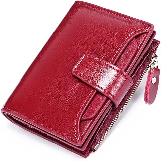 SENDEFN Women's RFID Blocking Leather Small Compact Bi-fold Zipper Pocket Wallet Card Case Purse with ID Window